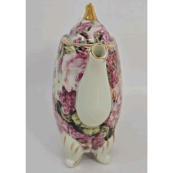 Miniature One Piece Teapot Floral Pink Roses Pattern with Gold, 3.5" PB194 - Picture 4 of 7